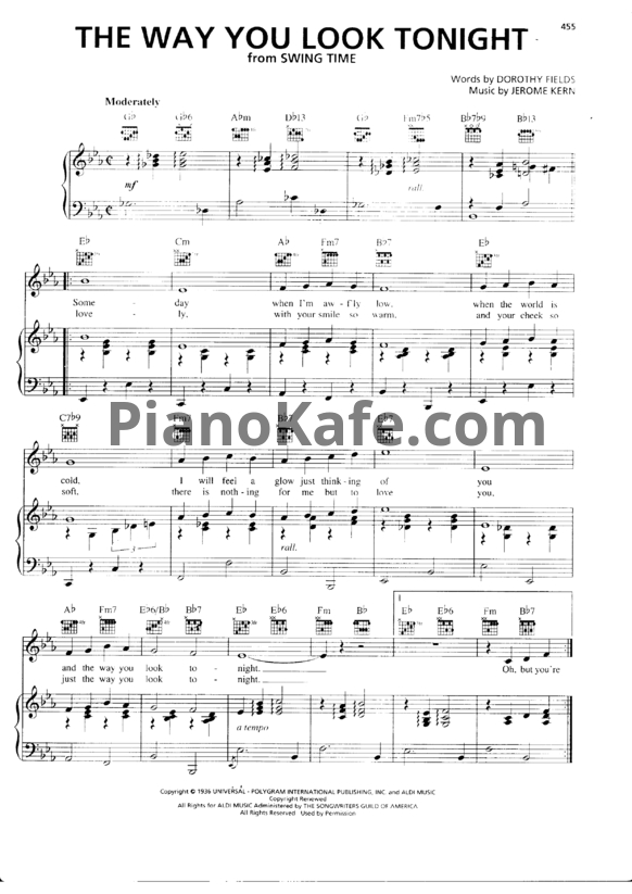 Ноты Jerome Kern - The way you look tonight - PianoKafe.com