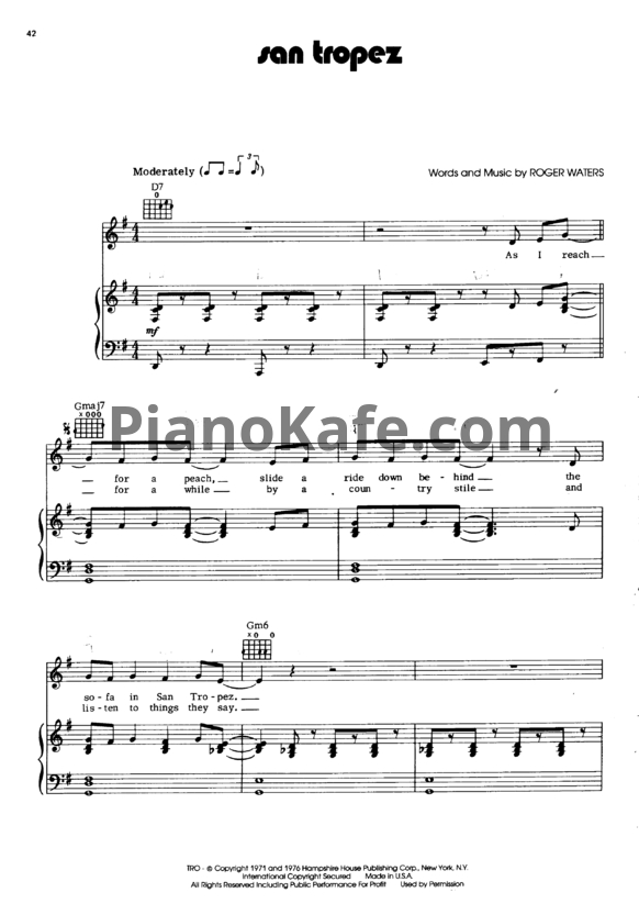 Ноты Pink Floyd - San tropez - PianoKafe.com