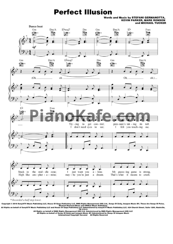 Ноты Lady Gaga - Perfect illusion (Версия 2) - PianoKafe.com