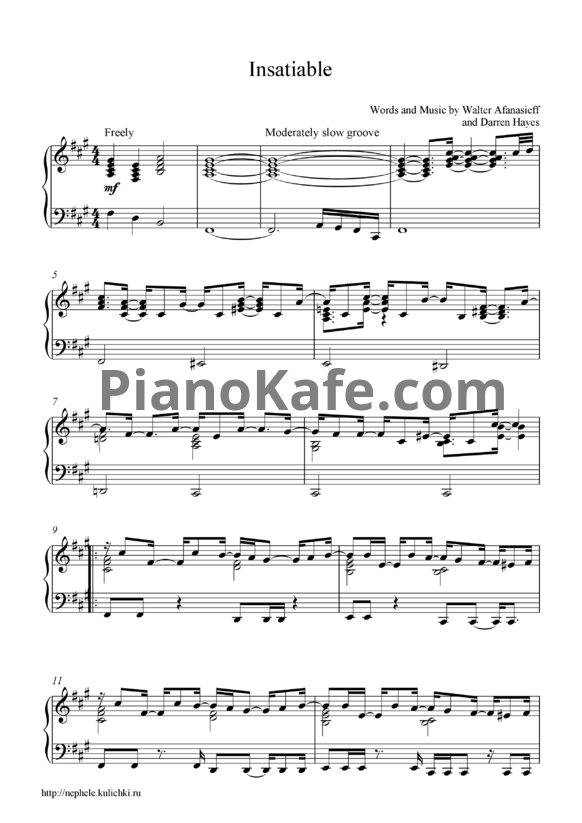 Ноты Darren Hayes - Insatiable - PianoKafe.com