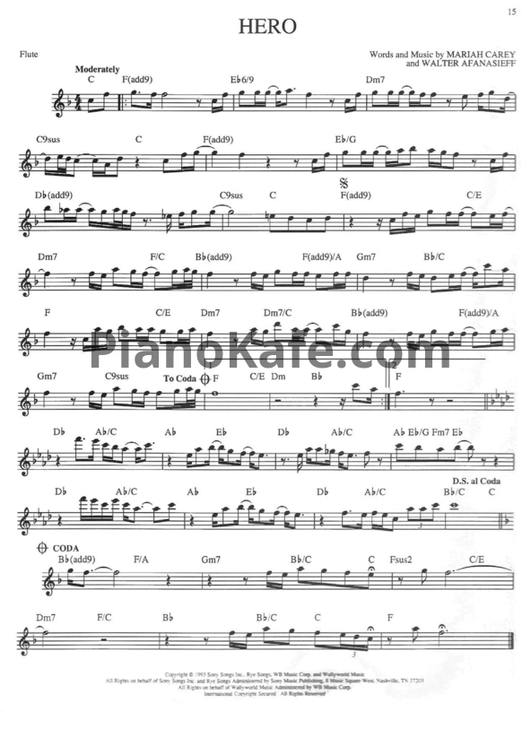 Ноты Mariah Carey - Hero (Переложение для флейты) - PianoKafe.com