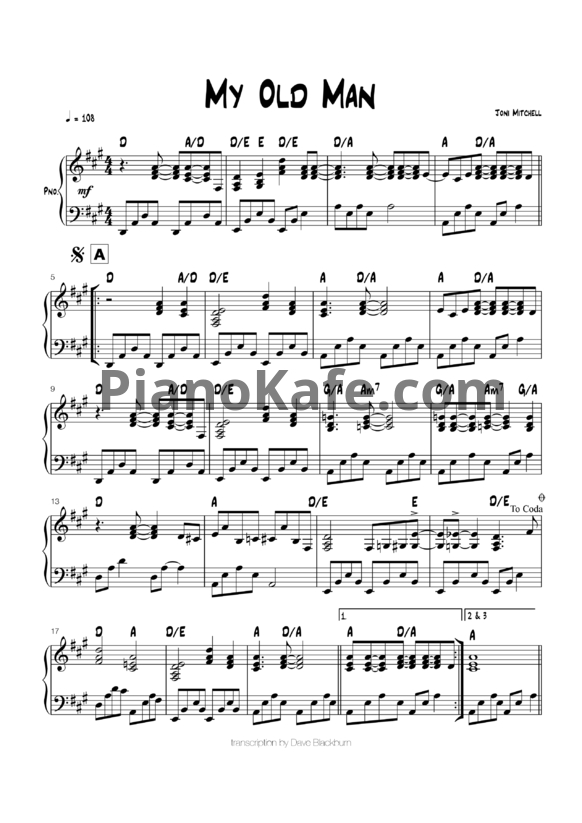 Ноты Joni Mitchell - My old man - PianoKafe.com