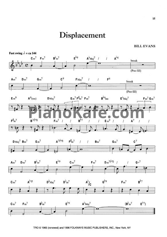 Ноты Bill Evans - Displacement - PianoKafe.com