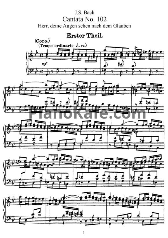 Ноты И. Бах - Кантата №102 "Herr, deine augen sehen nach dem glauben" (BWV 102) - PianoKafe.com