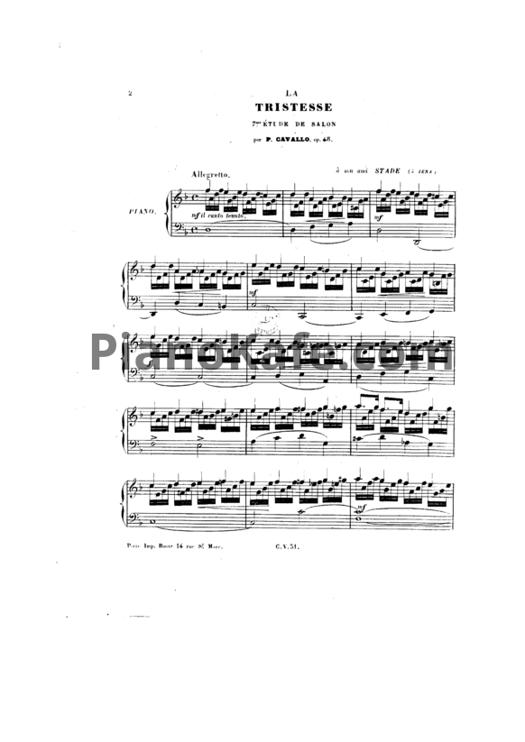Ноты Peter Cavallo - La Tristesse, Op. 48 - PianoKafe.com