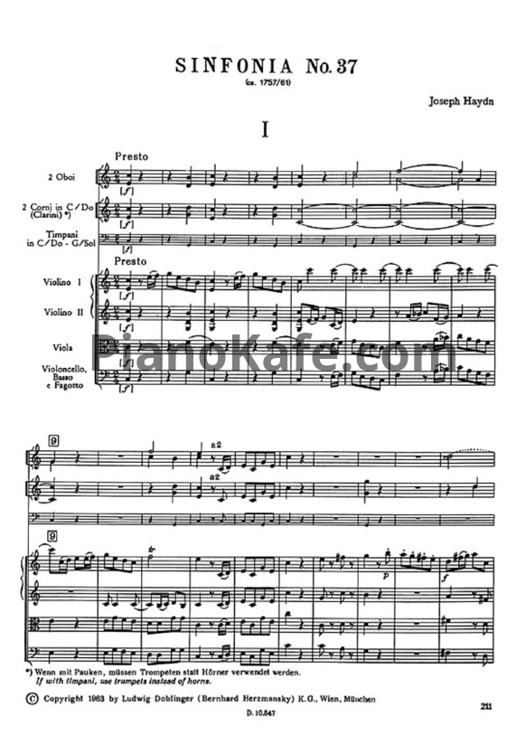 Ноты Йозеф Гайдн - Симфония №37 до мажор (Партитура) - PianoKafe.com