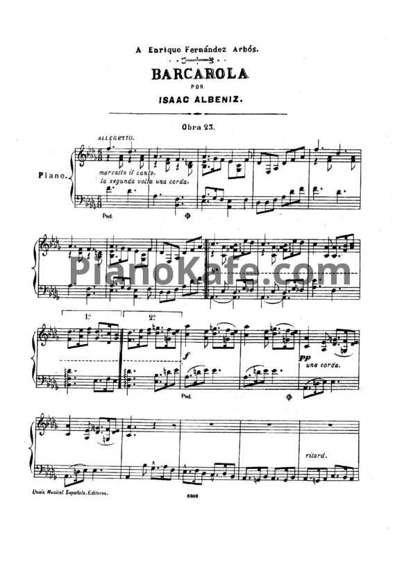 Ноты Isaak Albeniz - Barcarolaю Op. 23 - PianoKafe.com