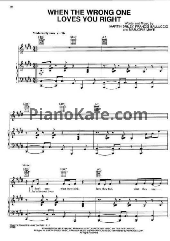 Ноты Celine Dion - When the wrong one loves you right - PianoKafe.com