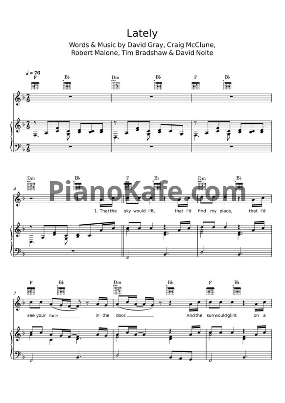 Ноты David Gray - Lately - PianoKafe.com