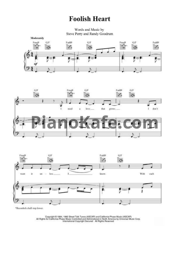 Ноты Steve Perry - Foolish heart - PianoKafe.com