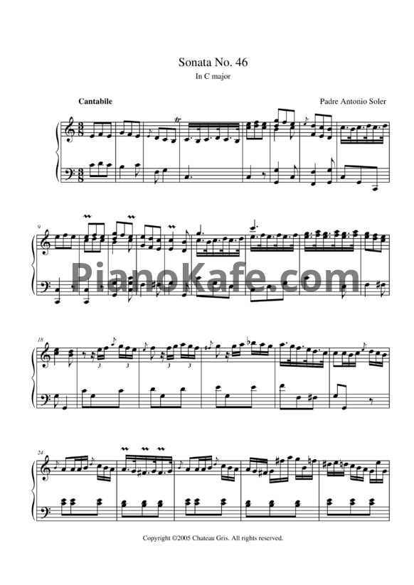 Ноты Antonio Soler - Sonata No. 46 in C major - PianoKafe.com