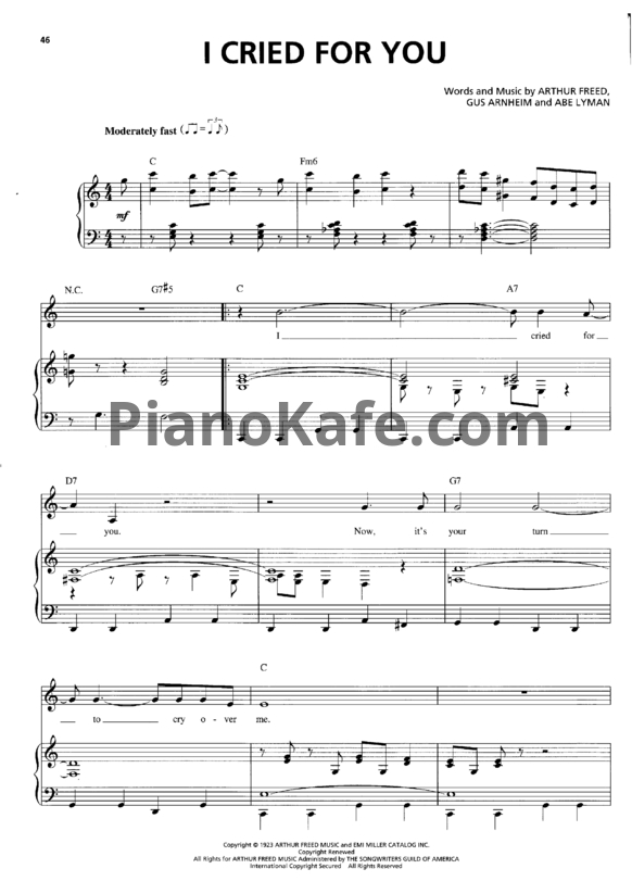 Ноты Billie Holiday - I cried for you - PianoKafe.com