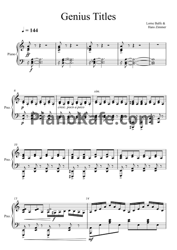 Ноты Lorne Balfe & Hans Zimmer - Genius titles - PianoKafe.com