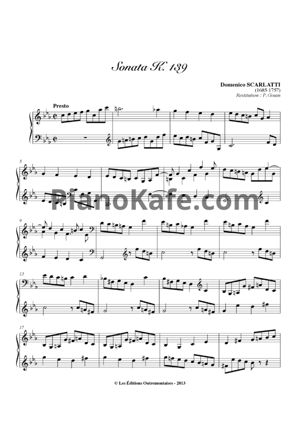 Ноты Д. Скарлатти - Соната K139/L6 - PianoKafe.com