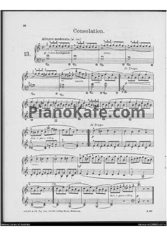 Ноты Фридрих Бургмюллер - Этюд Consilation (Op. 100, №13) - PianoKafe.com