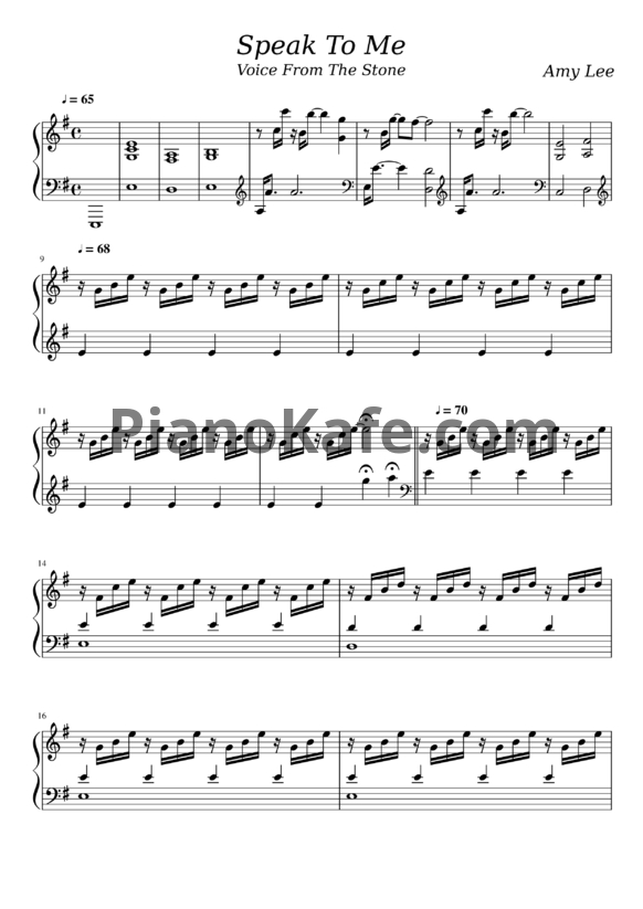 Ноты Amy Lee - Speak to me - PianoKafe.com