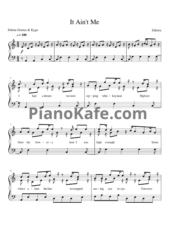 Ноты Kygo, Selena Gomez - It ain't me - PianoKafe.com