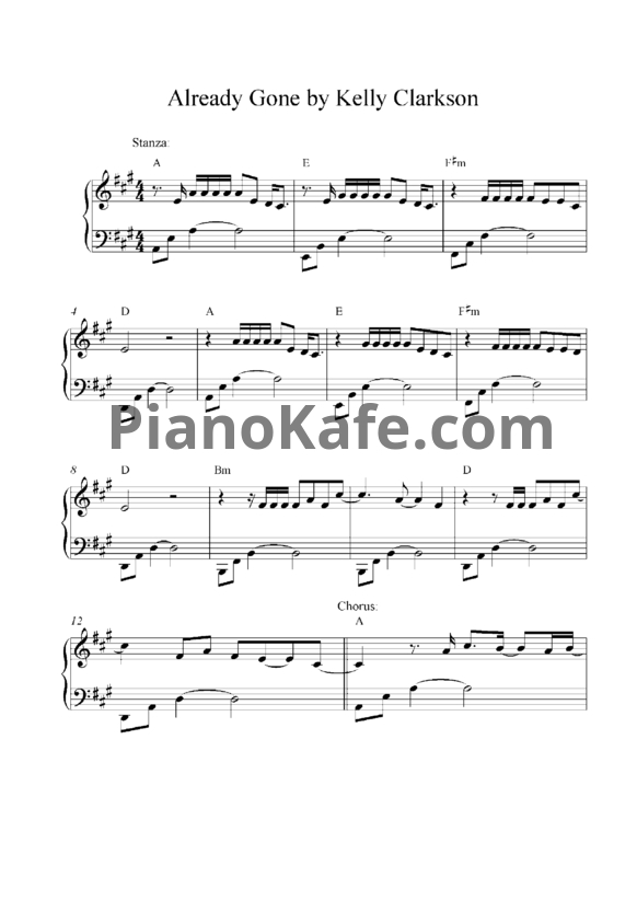 Ноты Kelly Clarkson - Already gone - PianoKafe.com