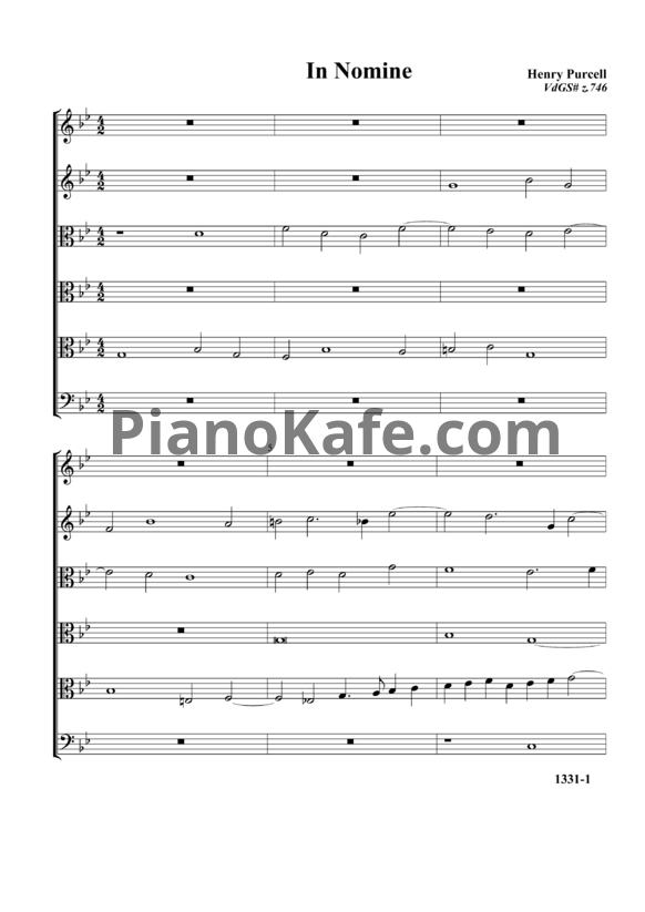 Ноты Генри Пёрселл - In nomine соль минор (Z746) для 6-ти виолончелей - PianoKafe.com