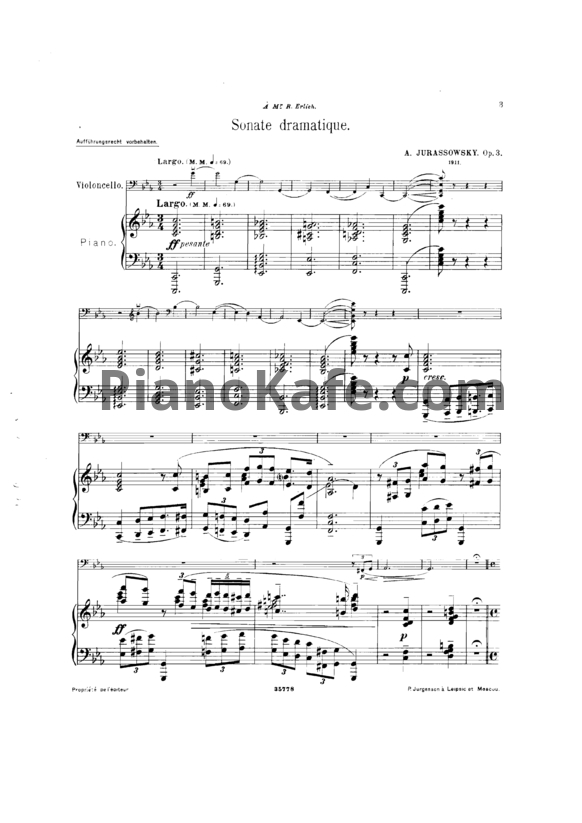 Ноты А. Юрасовский - Драматическая соната для виолончели и фортепиано (Op. 3) - PianoKafe.com