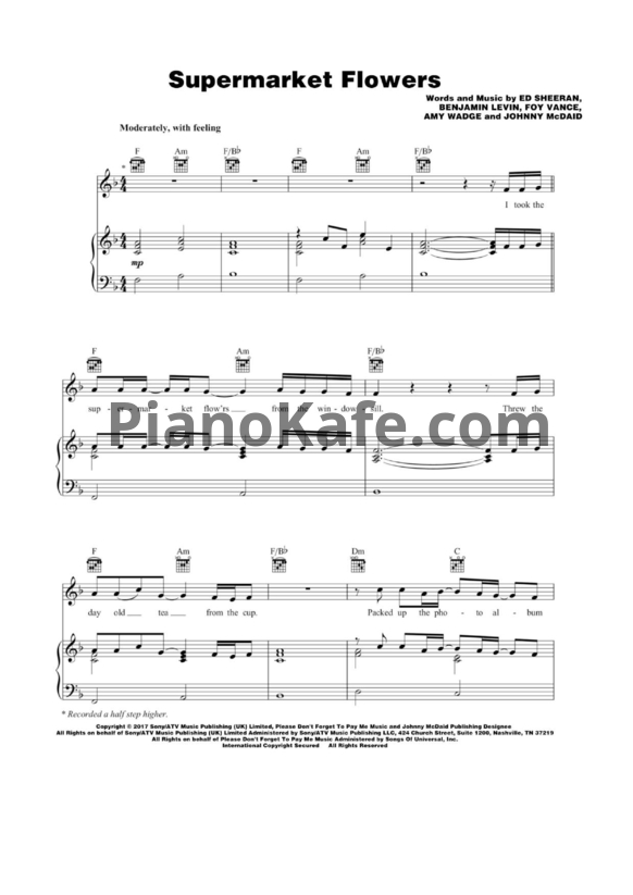 Ноты Ed Sheeran - Supermarket flowers (Версия 2) - PianoKafe.com