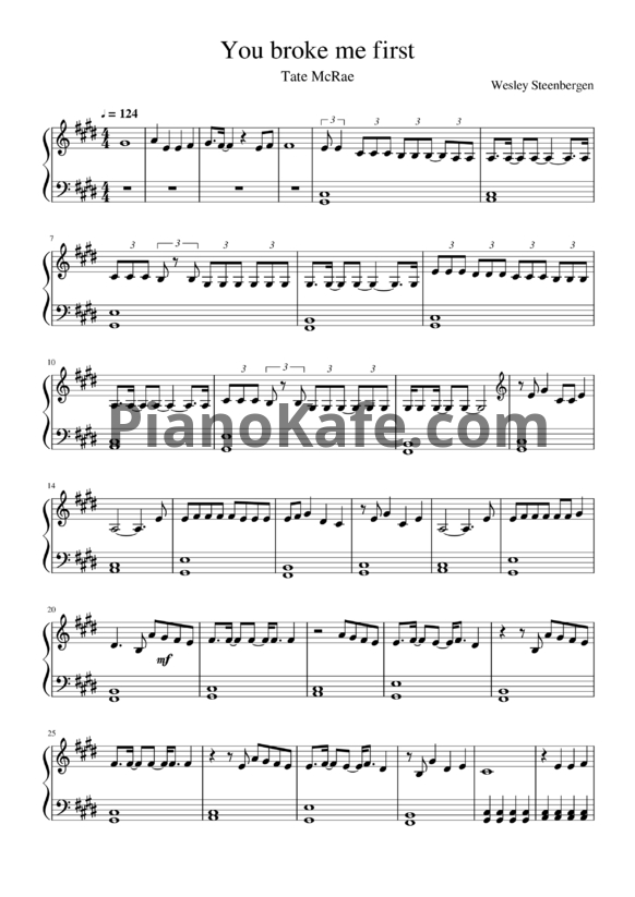 Ноты Tate McRae - you broke me first - PianoKafe.com