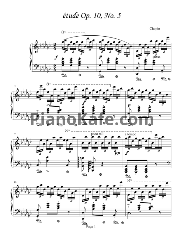 Ноты Фредерик Шопен - Этюд (Op.10, №5) - PianoKafe.com