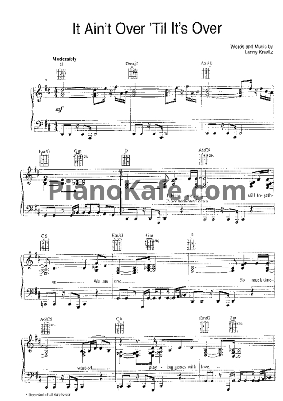 Ноты Lenny Kravitz - It ain't over till It's over - PianoKafe.com