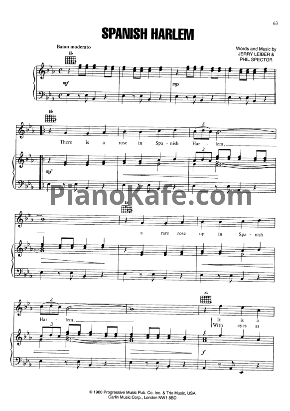 Ноты Aretha Franklin - Spanish harlem - PianoKafe.com