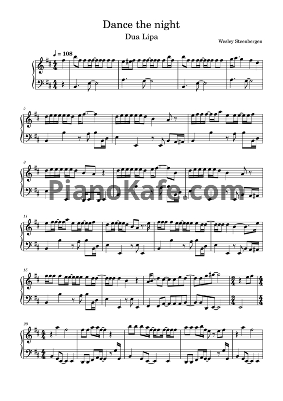 Ноты Dua Lipa - Dance the Night - PianoKafe.com