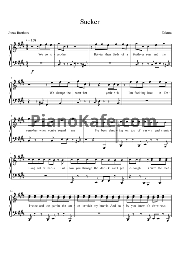 Ноты Jonas Brothers - Sucker - PianoKafe.com