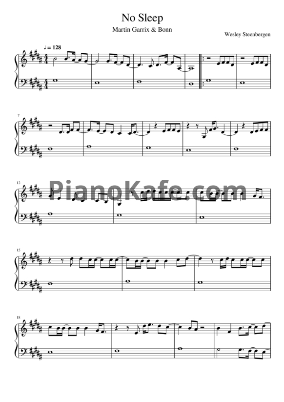Ноты Martin Garrix & Bonn - No sleep - PianoKafe.com