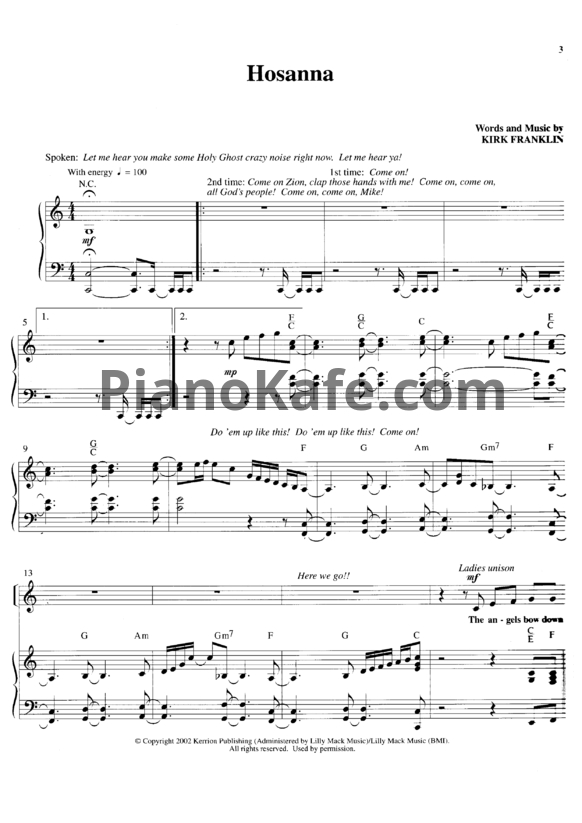 Ноты Kirk Franklin - Hosanna - PianoKafe.com