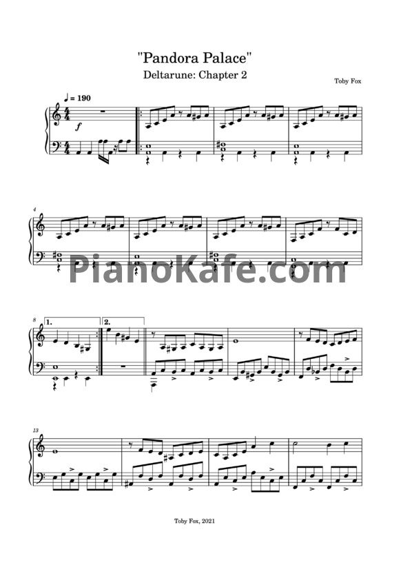 Ноты Toby Fox - Pandora palace - PianoKafe.com