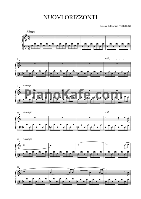 Ноты Fabrizio Paterlini - Nuovi orizzonti - PianoKafe.com