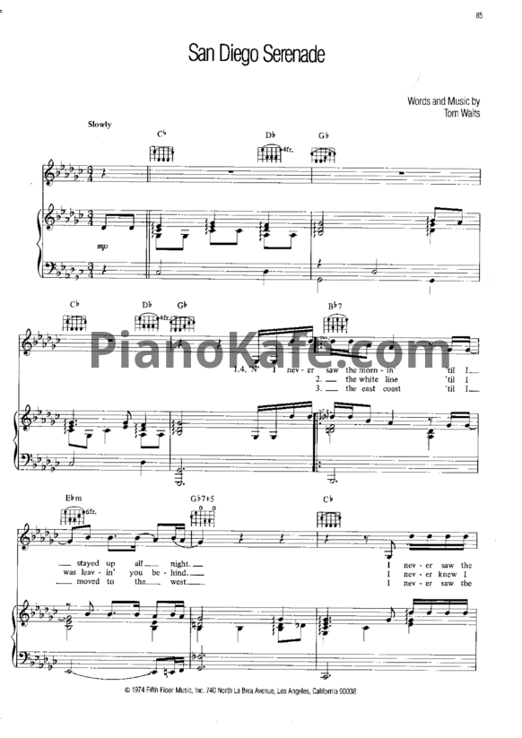 Ноты Tom Waits - San Diego serenade - PianoKafe.com