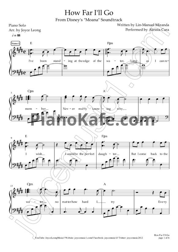 Ноты Alessia Cara - How far I'll go - PianoKafe.com