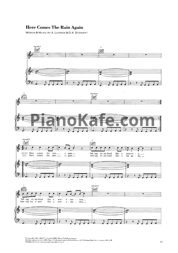 Ноты Eurythmics - Here Comes The Rain Again - PianoKafe.com