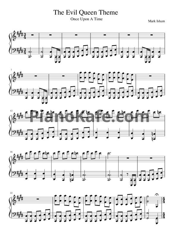 Ноты Mark Isham - The Evil Queen Theme - PianoKafe.com