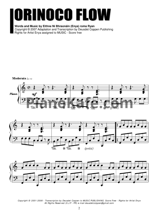 Ноты Enya - Orinoco flow - PianoKafe.com