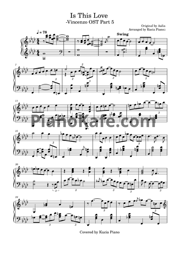 Ноты Aalia - Is this love (Vincenzo OST Part 5) - PianoKafe.com
