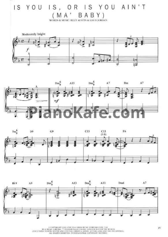 Ноты Billy AUSTIN and Louis JORDAN - Is you is, or is you ain't - PianoKafe.com