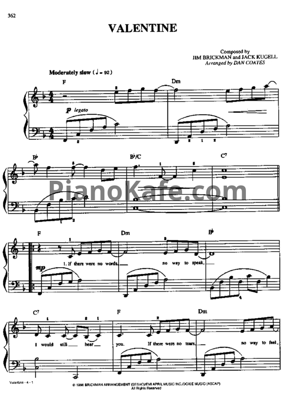 Ноты Jim Brickman - Valentine - PianoKafe.com