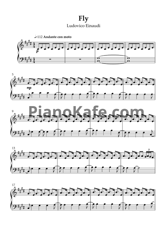 Ноты Ludovico Einaudi - Fly - PianoKafe.com