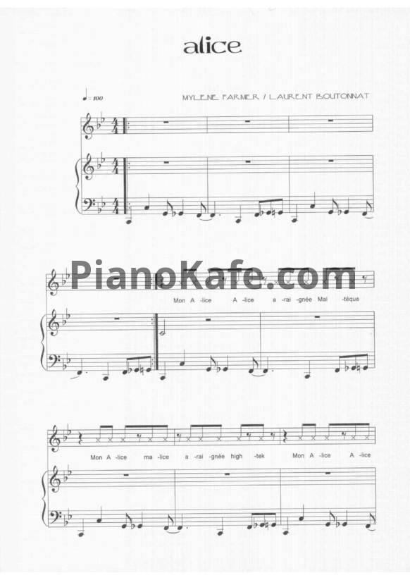 Ноты Mylene Farmer - Alice - PianoKafe.com