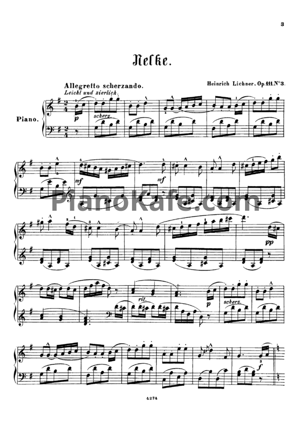 Ноты Генрих Лихнер - Nelke (Op. 111 №3) - PianoKafe.com