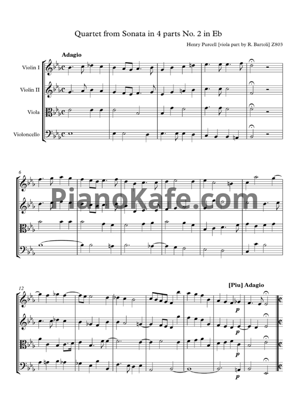 Ноты Генри Пёрселл - Квартет из сонаты в четырех частях № 2 ми-бемоль мажор (Z 803) - PianoKafe.com