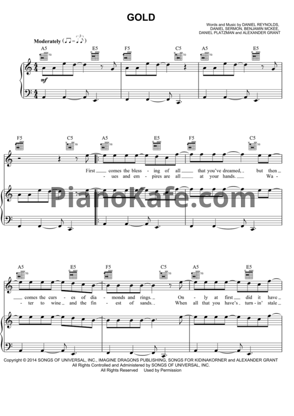 Ноты Imagine Dragons - Gold - PianoKafe.com