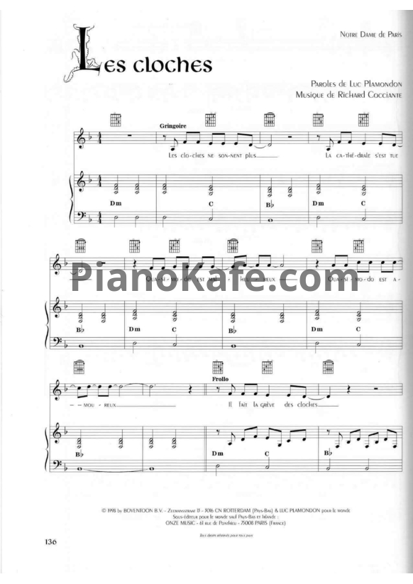 Ноты Riccardo Cocciante - Les cloches - PianoKafe.com