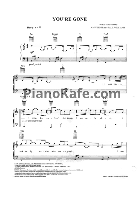 Ноты Rascal Flatts - You're gone - PianoKafe.com